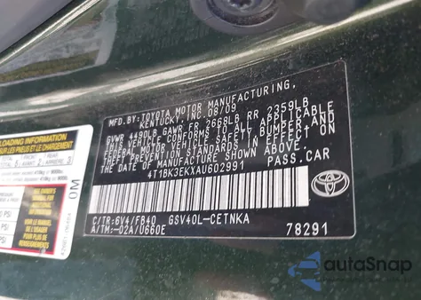 2010 Toyota Camry Le V6 from USA, damaged, VIN 4T1BK3EKXAU602991